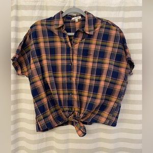 EUC Madewell plaid tie waist button down Sz small